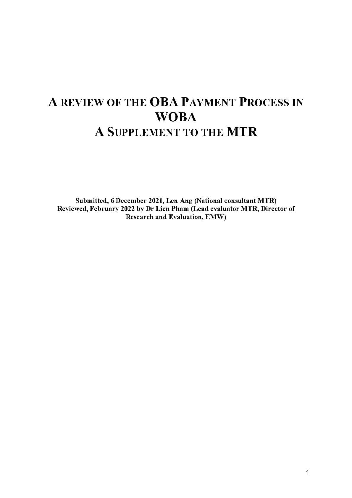 A review of the OBA payment process in WOBA – A supplement to the Mid-term Review